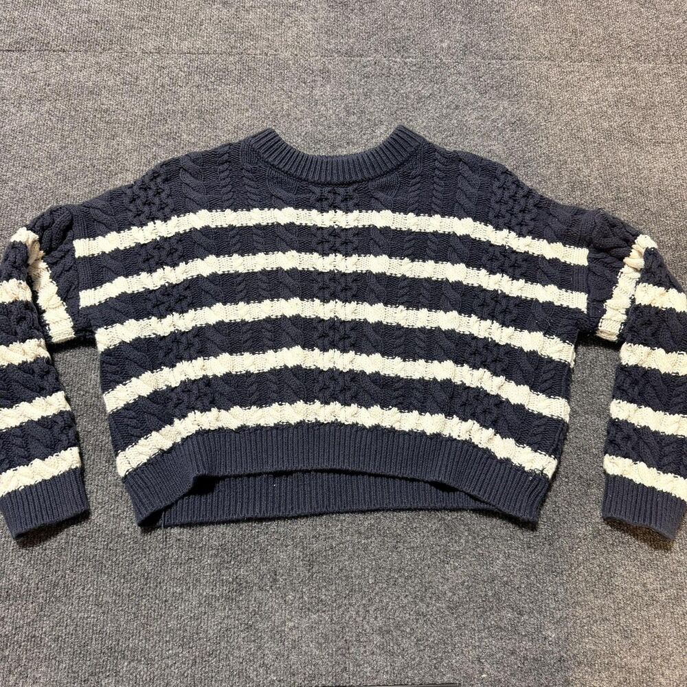 Jessica Simpson Sweater Womens Small Blue Striped Cable Knit Pullover Crewneck